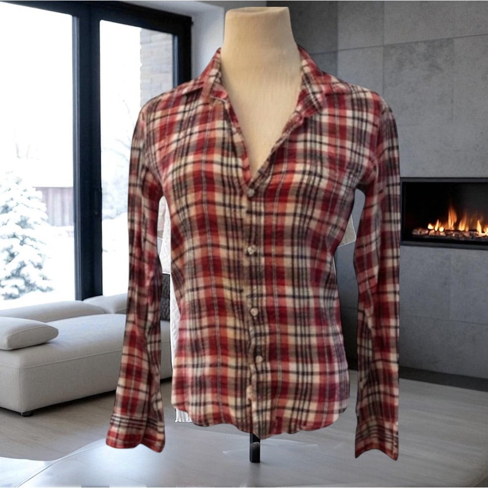 Frank & Eileen Womens
Barry Red White Blue Plaid 100% Linen Long Sleeve
Top XS
